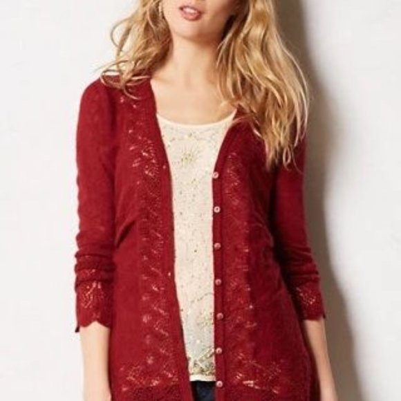 Rosie Neira Ruched Pointelle Cardigan/sweater sz S - Picture 2 of 10